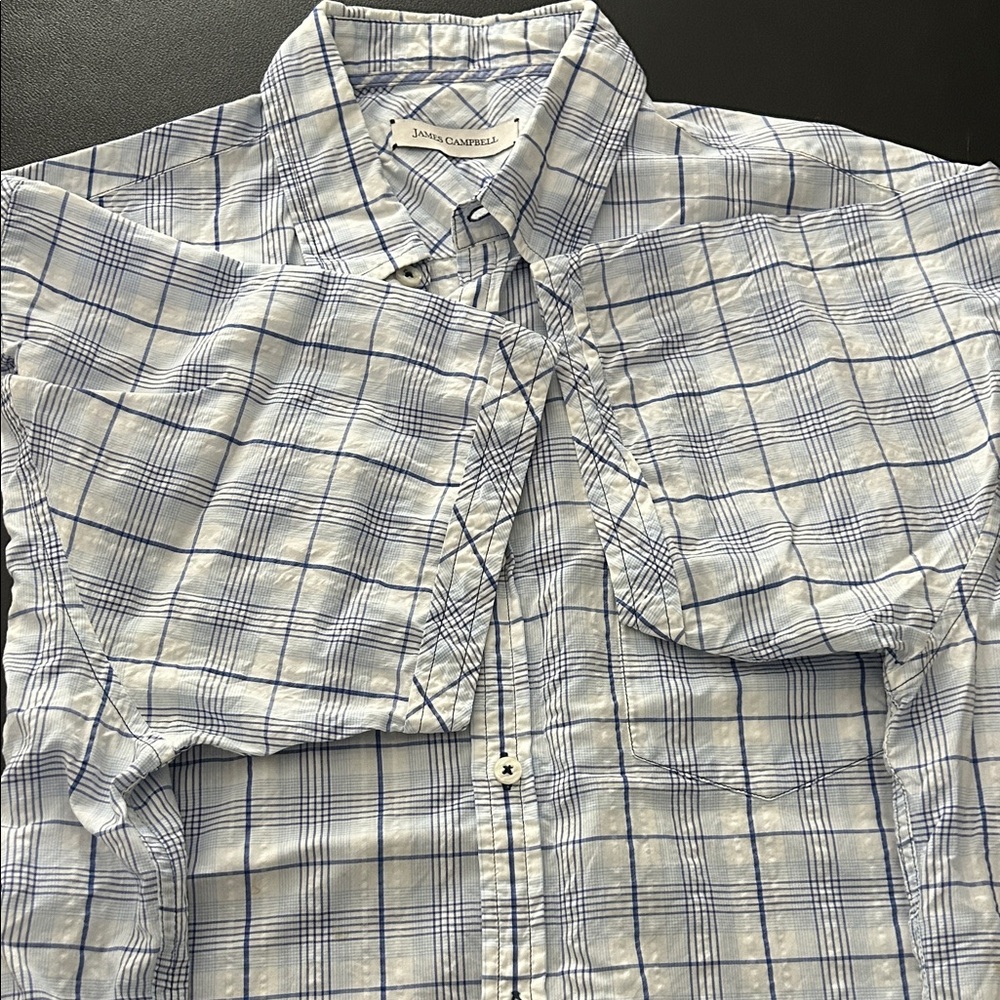 James Campbell White and Blue Plaid Men's Shirt